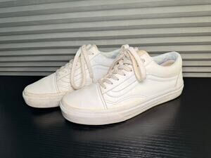 Vans Old Skool White Leather Sneakers Womens 6 / Mens 7.5 Low Top Skate Shoes